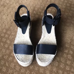Vince Abbey Black Leather Strap Espadrille.